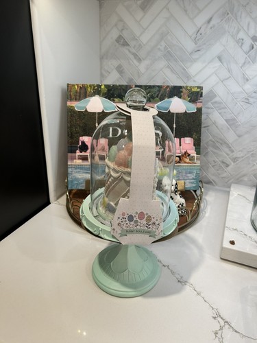 Bunny Blvd GLASS CLOCHE 13" PASTEL MACARONS EASTER EGG CAKE dome pedestal NEW - Picture 3 of 5