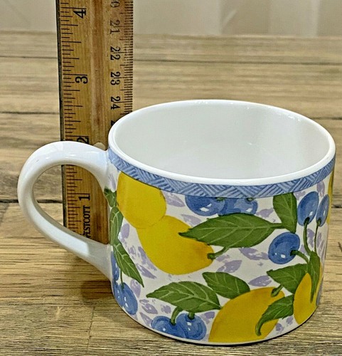 4 Corelle Mugs Country Lemon & Blueberries Stoneware VTG - Picture 5 of 5