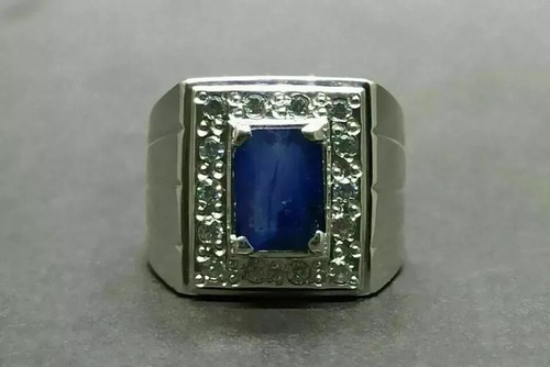 Luxurious Halo Men's Engagement Ring 2.69Ct Emerald Blue & Round White Sapphire - Picture 2 of 9
