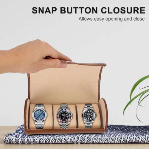 3 Slot Watch Roll Travel Case Portable Leather Display Watch Jewelry Storage box - Picture 4 of 13