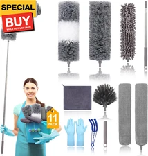 Microfiber Extendable Feather Duster (11pcs) with 100" Extension Pole, Washable 