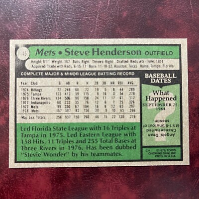1979 Topps Set STEVE HENDERSON MISSING NUMBER ERROR #445 N.Y. METS