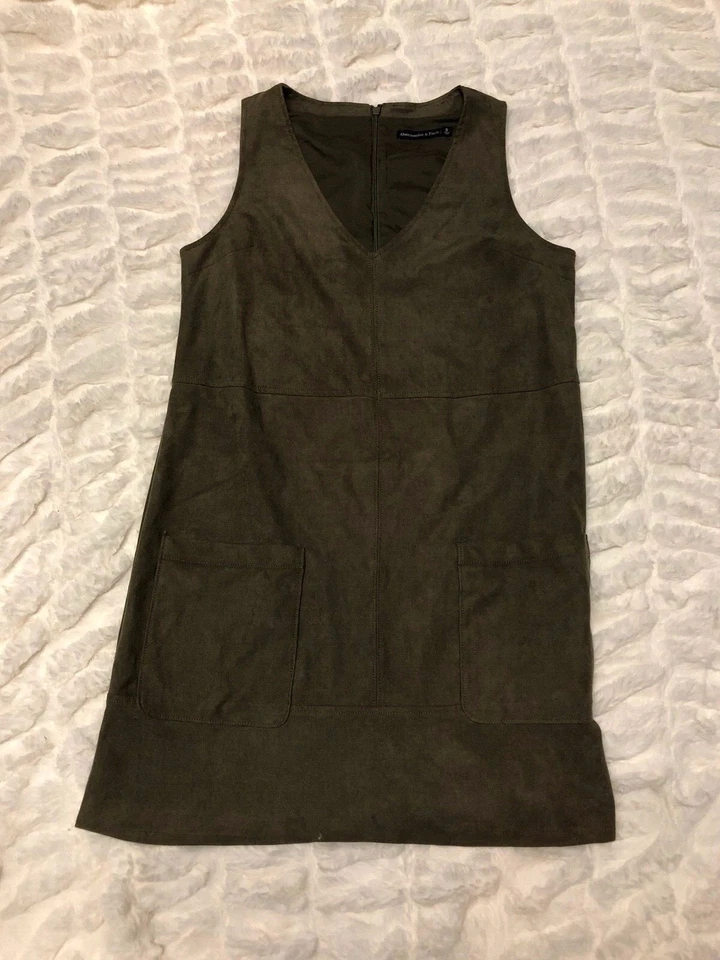 Vestido recto Abercrombie & Fitch verde doble bolsillo frontal gamuza para mujer talla S Foto 2 de 4