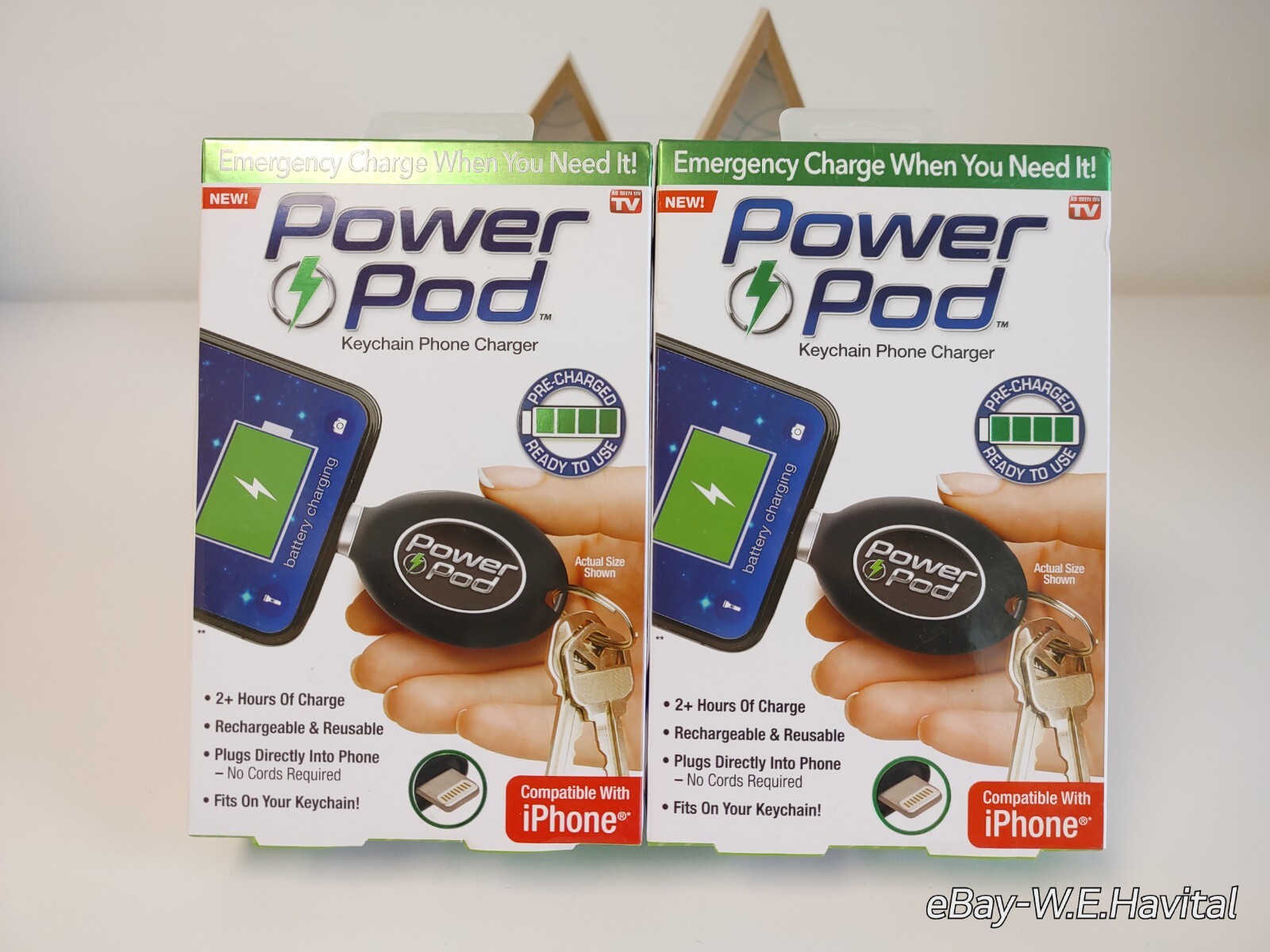 Ontel Power Pod Keychain Phone Lightning Charger 2+ Hours Per Charge 2