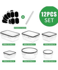 NEW 12 Pc Airtight Plastic Food Storage Containers w Lids  20 Stickers Skroam