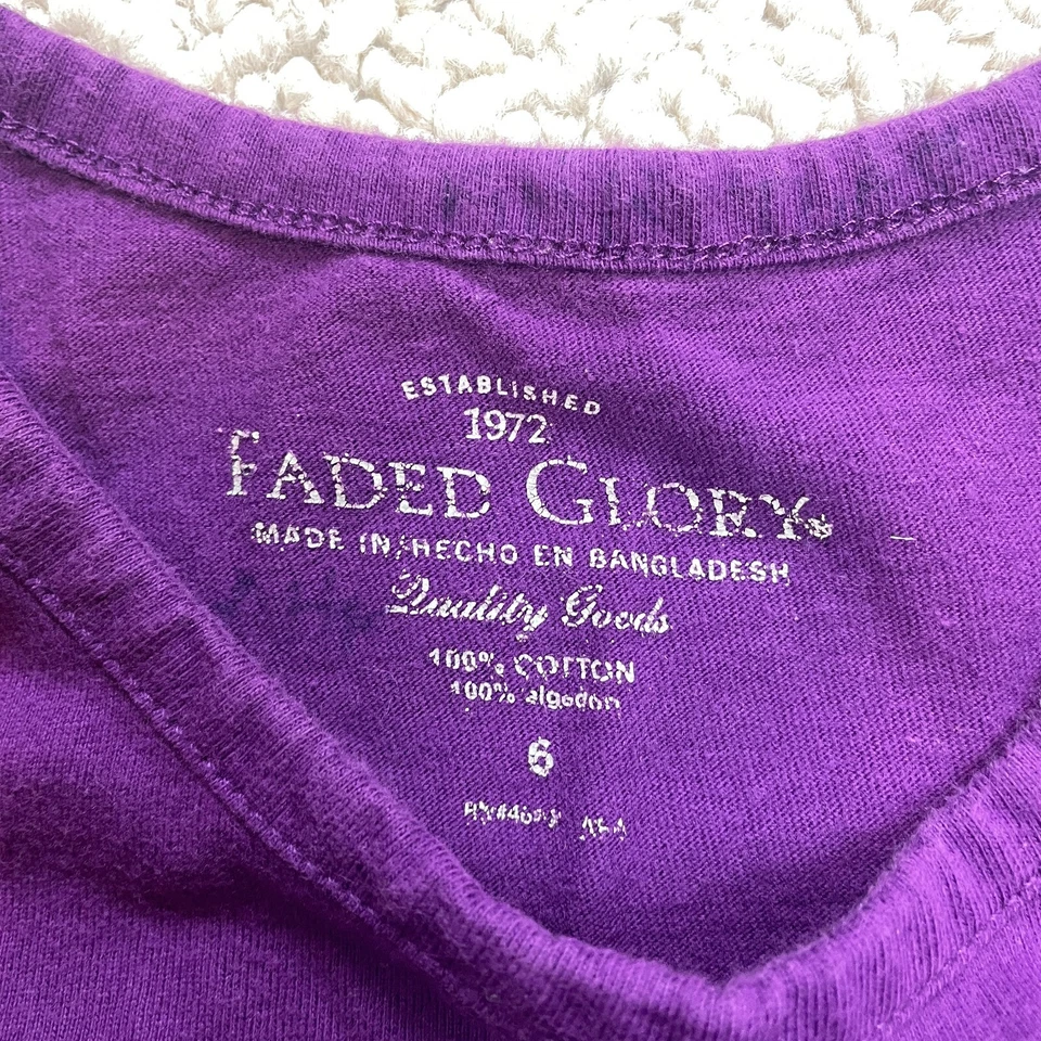 Faded Glory Shirt Girls 6 Cap Sleeve Cotton Purple with White Flower Casual Top - Image 3 of 4
