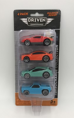 DRIVEN By Battat Turbocharge 4 Pack Pull Back Sport Cars Playset Toy Vehicle NIB