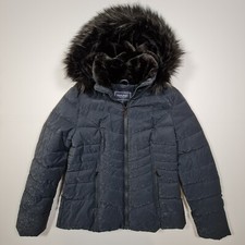 Maine New England Womens Jacket Navy Blue 12 Uk Fur Hooded Quilted Padded