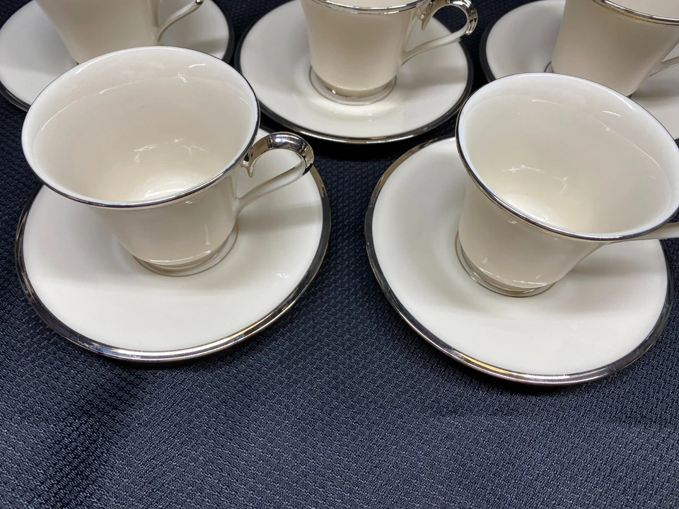 Lenox «SOLITAIRE» платиновый ~ США ~ набор из 5 ~ чашки и блюдца ~ 3» высотой - Изображение 4 из 4