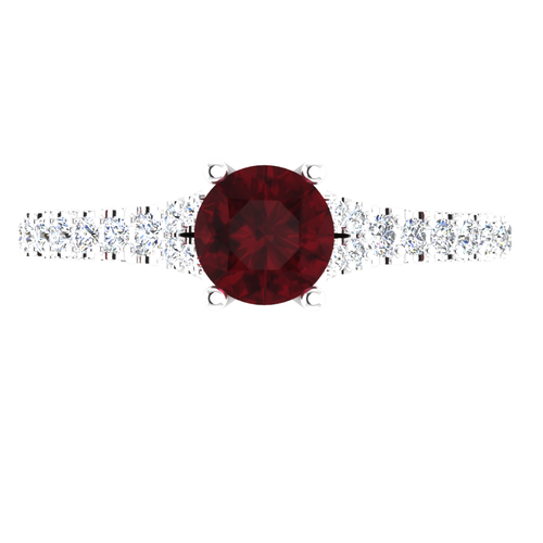 Bague Fiançailles Or Blanc Massif 14 Carats - Rubis Naturel 2,10 Ct + Diamants - Taille 8