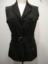 Women's S Jm Reed Safari Cargo Utility Vest Jacket Black Waterproof Belt Stretch