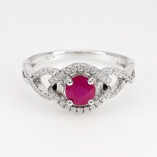 18k White Gold Plated Natural Ruby Round 5.3mm White Zircon Silver Ring