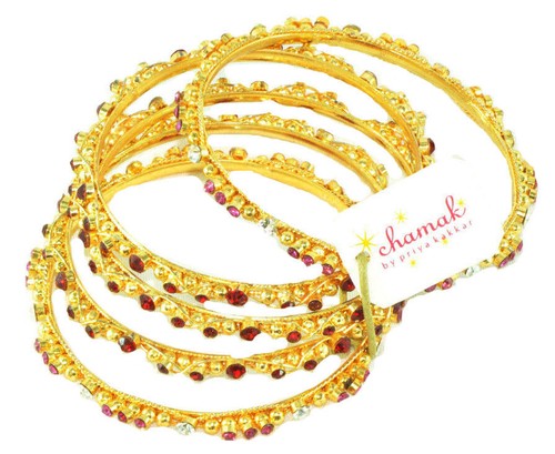 Chamak Pretty Colorful Crystal Gold-tone Shiny Sparkling Bangle Bracelet Sets - Picture 5 of 9