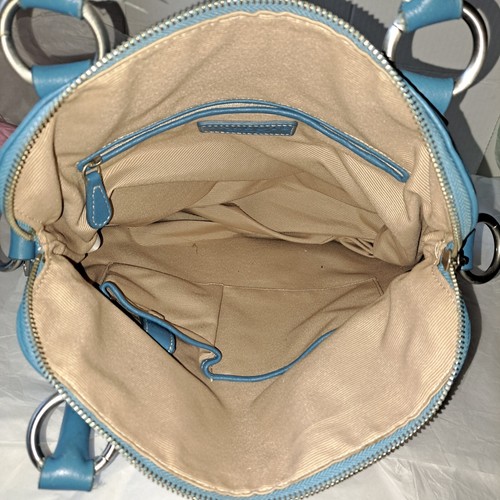 Talbots NEU $ 200 BLAUE HANDTASCHE 2-WEGE FALTBAR ECHTES KIESELLEDER 14" - Bild 5 von 8