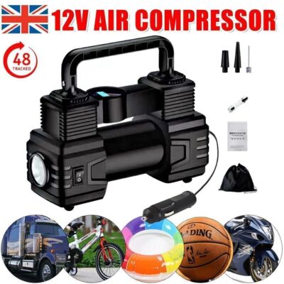 12V Portable Tire Inflator - 150 PSI, 35L/min, Digital Auto Shut-Off, With LED Light & 3 Nozzles