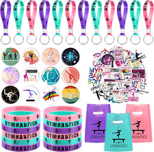 98 Gymnastics Party Favors, Gymnastics Keychain Goodie Bags with Rubber Bracelet