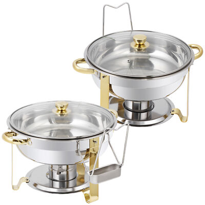 2Pack Chafing Dish Buffet Set Round 5Qt Catering Food Warmer Glass Lid Gold Legs