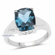 Natural London Blue Topaz Gemstone with 925 Sterling silver Ring For women's C2