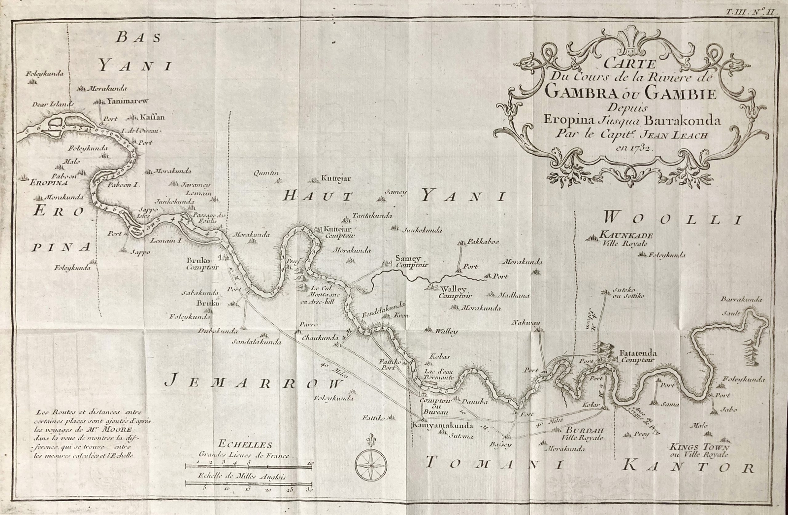 1732 Bellin Antique Map of Gambia Africa Copperplate Engraving  