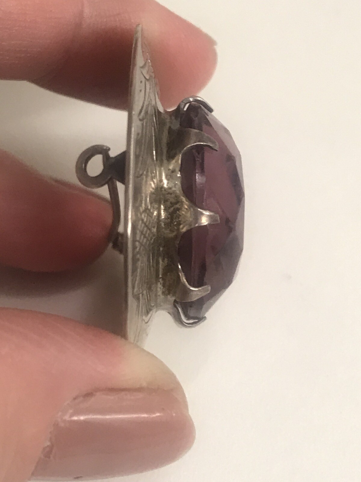 Photo 9 of Vintage Sterling Silver brooch with large purple Paste Stone scottish, BR48