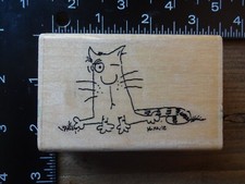 WINKING CAT Kitty Cartoon Animal Rubber Stamp by STAMP CABANA