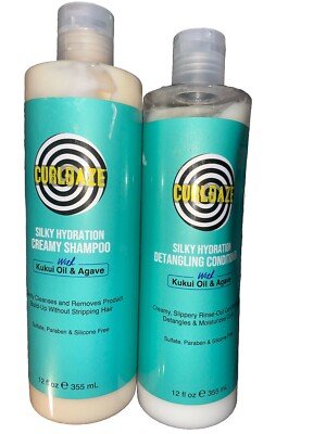 CurlDaze Silky Hydrate Detangle Leave In Condition Kukui Oil Agave Shampoo 12 Oz
