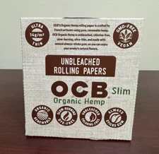 OCB Organic Unbleached Slim Cigarette Paper -FULL BOX- 24 Pack Papers