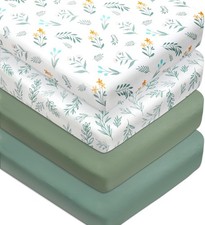 4 Pack Sage Green Fitted Nursery Sheets Breathable Neutral Crib Sheet,