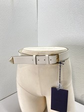 Prada Womens Premium Leather Smooth Belt Gold Buckle Size 33 Ivory