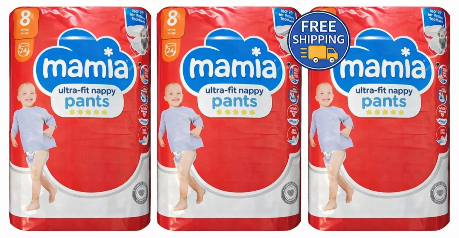 Mamia Baby Pants Size 8, 24 Pack X 3 Packs 72 Pants In Total
Opens in a new window or tab