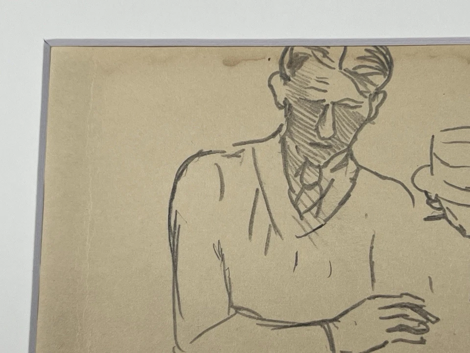 "Dibujo a lápiz de colección hombre con corbata y figuras 8x10"" boceto artístico de la era de la depresión" Foto 3 de 4