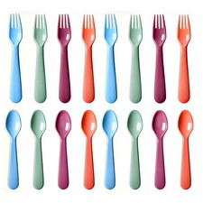 16Pcs Kids Plastic Utensils Kids Forks and Spoons Set, Multicolor Toddler Ute...