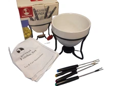 ROSHCO Nesting FONDUE Set Cheese Chocolate Dessert WHITE CERAMIC pot Bowl RECIPE