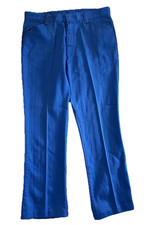 Vintage 60s-70s Blue Polyester Pants Men  s 34x28- Disco-Mod-Prentice Zipper-USA