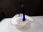 Vintage Large Fenton French Opalescent Glass Spiral Optic BLUE RIDGE Basket INV4
