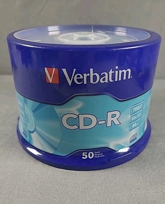 50 VERBATIM CD-R CDR 700MB 52X Logo Branded 80min Media Disc NEW Sealed