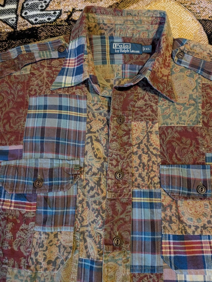 Camisa Polo Ralph Lauren Madras Patchwork Floral Paisley Botón Talla XL De Colección Foto 3 de 4