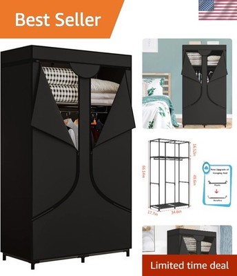 Stylish Black Portable Wardrobe - 34-Inch Metal Organizer with Large Capacity
