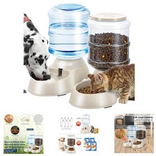 Large Capacity 1 Gallon Dog  Cat Feeder and Water Dispenser for All Breeds