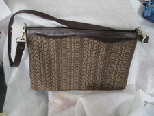 Vintage Pierre Cardin Logo Shoulder Canvas Brown Bag w/Brown Leather Trim EUC