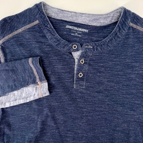 Johnston & Murphy, Johnston & Murphy Henley Shirt XL Blue Gray Long Sleeve Cotton Slub Knit 74-3145