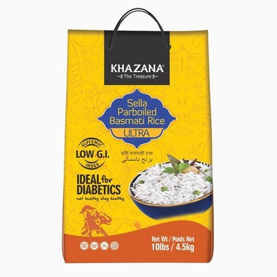 Authentic Ultra Long Sella Parboiled Basmati Rice by Khazana in 10 lb Bag -