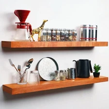 Cherry Wood Floating Shelves for Wall Mount,Thicker and Wider Sturdy Wood She...