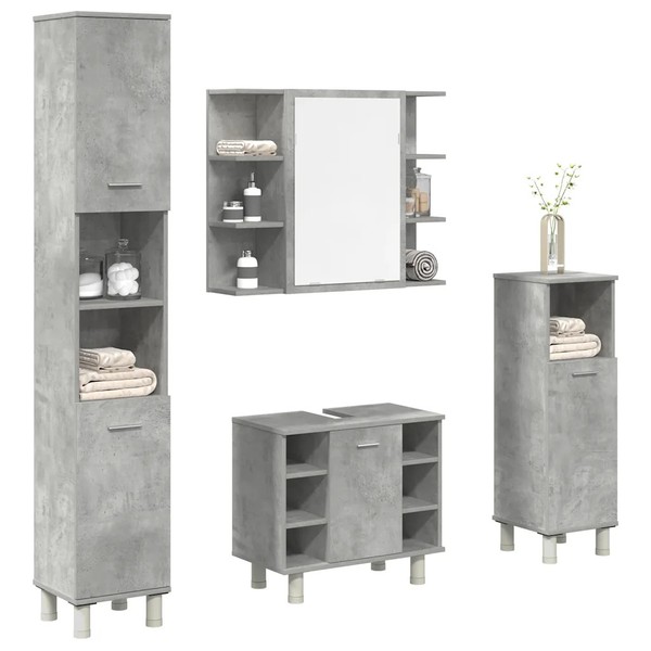 BadmöBel-Set 4-Teilig Betongrau Holzwerkstoff Im Badezimmer-image