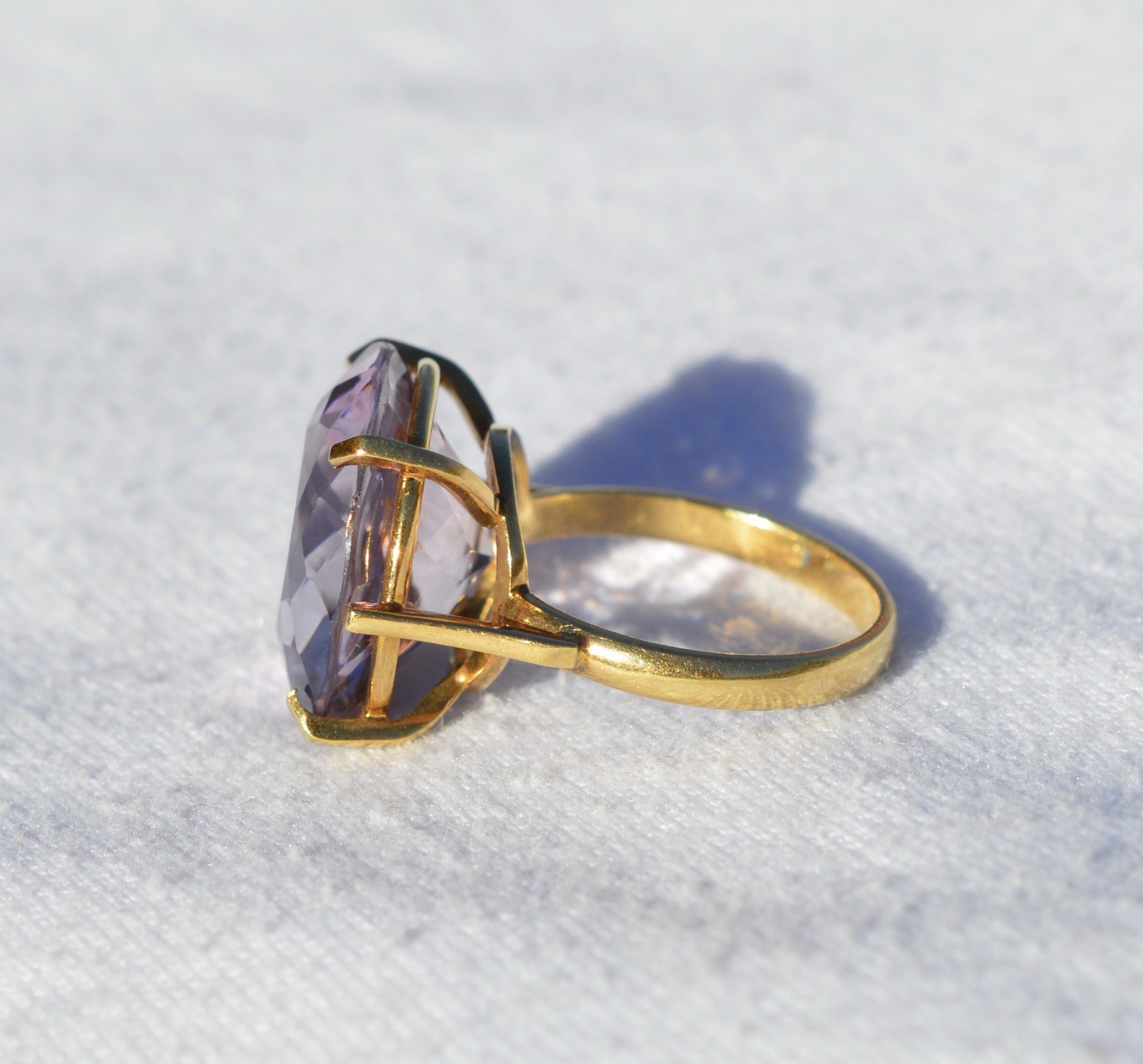 18k Solid Yellow Gold Ring, Round Cut Natural Ame… - image 10