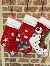 Bundle of 3 Pottery Barn Kids Red Quilted Christmas Stockings,No Monogram