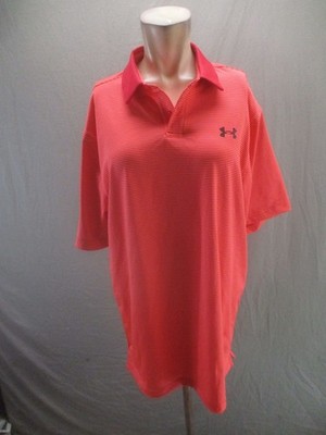 Under Armour Size L Mens Orange Collared Short Sleeve Logo Activewear Polo 912