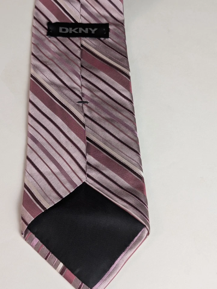 DKNY Men’s Silk Tie – Pink & Burgundy Diagonal Stripe Pattern – Classic Neckwear - Image 4 of 4