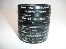 Lot of 11 52mm size lens filters Skylight, UV, CPL, AS IS filter 1211
