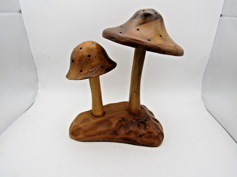 MCM 1960's Hand Crafted Monkey Pod Wood Mushroom Sculpture Appetizer Server